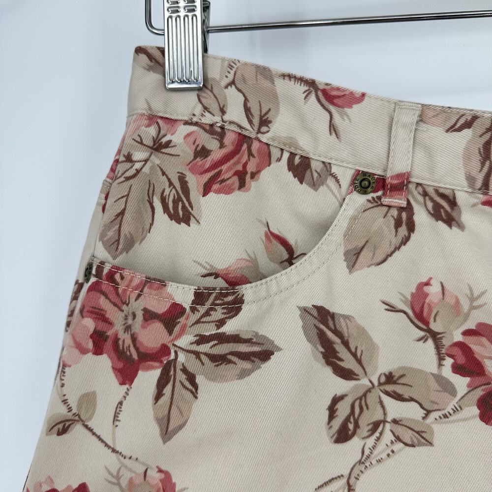 Vintage 90s Eddie Bauer Midi Skirt Size 10 Floral Cream Red Equestrian Preppy - Picture 9 of 10